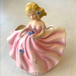 Vintage Planter vase lady in pink evening dress Japan